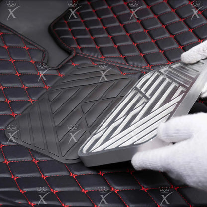 Tapis De Sol 3D Sur Mesure Premium Luxus – Motif Losange Noir avec Surpiqûres Rouges