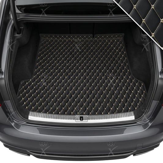 Tapis de Coffre sur Mesure Premium Luxus – Motif Losange Noir avec Surpiqûres Beiges
