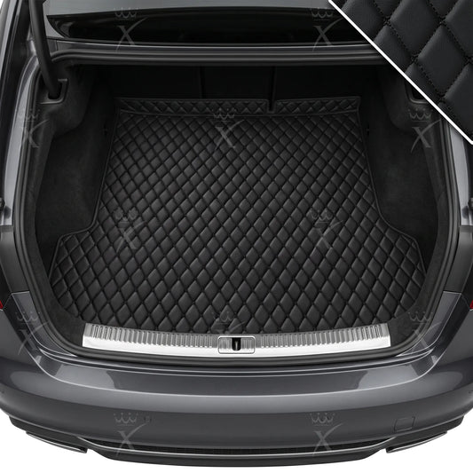 Tapis de Coffre sur Mesure Premium Luxus – Motif Losange Noir avec Surpiqûres Noires