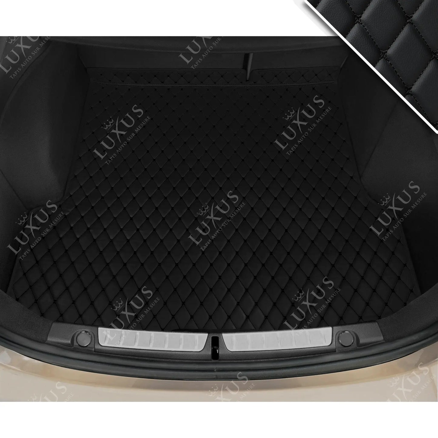 Tapis de Coffre sur Mesure Premium Luxus – Motif Losange Noir avec Surpiqûres Noires