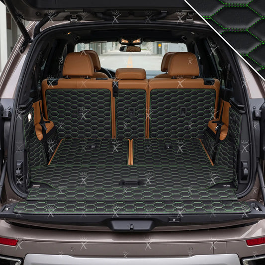 Tapis de Coffre 3D Intégral sur Mesure Premium Luxus – Motif Nid d’Abeille Noir avec Surpiqûres Vertes