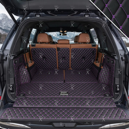 Tapis de Coffre 3D Intégral sur Mesure Premium Luxus – Motif Losange Noir avec Surpiqûres Mauves