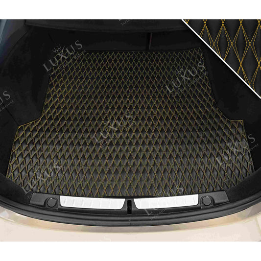 Tapis de Coffre sur Mesure Premium Luxus – Motif Double Losange Noir avec Surpiqûres Jaunes