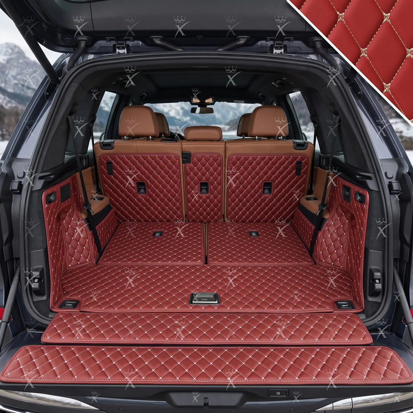 Tapis de Coffre 3D Intégral Sur Mesure Premium Luxus – Motif Losange Rouge Cerise