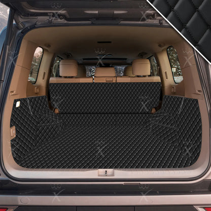 Tapis de Coffre 3D Intégral Sur Mesure Premium Luxus – Motif Losange Noir avec Surpiqûres Noires