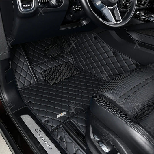 Tapis de Sol 3D Sur Mesure Premium Luxus – Motif Losange Noir avec Surpiqûres Noires