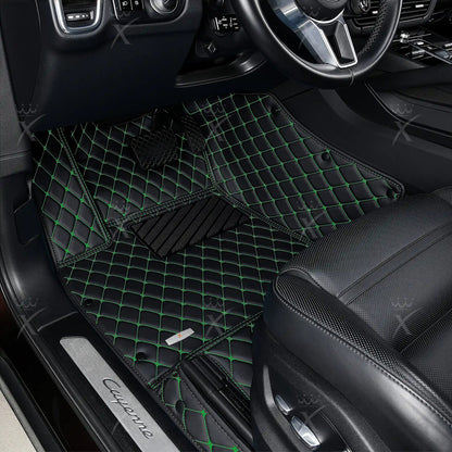 Tapis de Sol 3D Sur Mesure Premium Luxus – Motif Losange Noir avec Surpiqûres Vertes