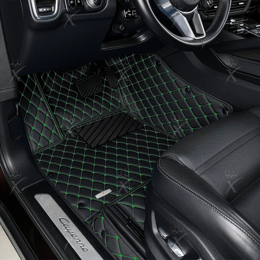 Tapis de Sol 3D Sur Mesure Premium Luxus – Motif Losange Noir avec Surpiqûres Vertes