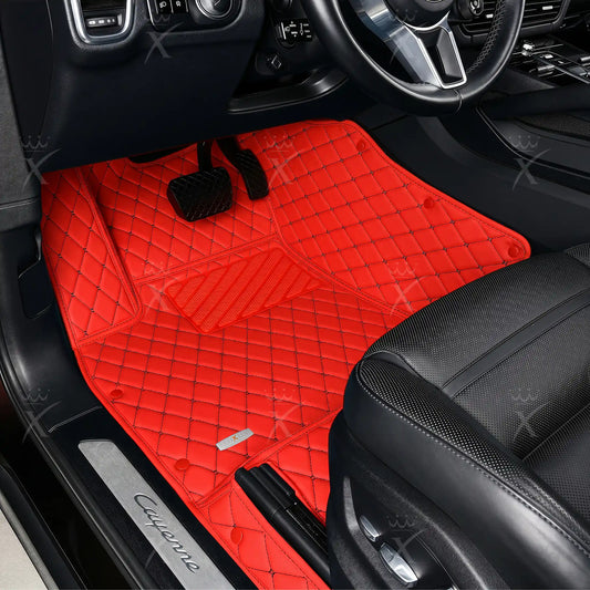 Tapis de Sol 3D sur Mesure Premium Luxus – Motif Losange Rouge Ferrari avec Surpiqûres Noires
