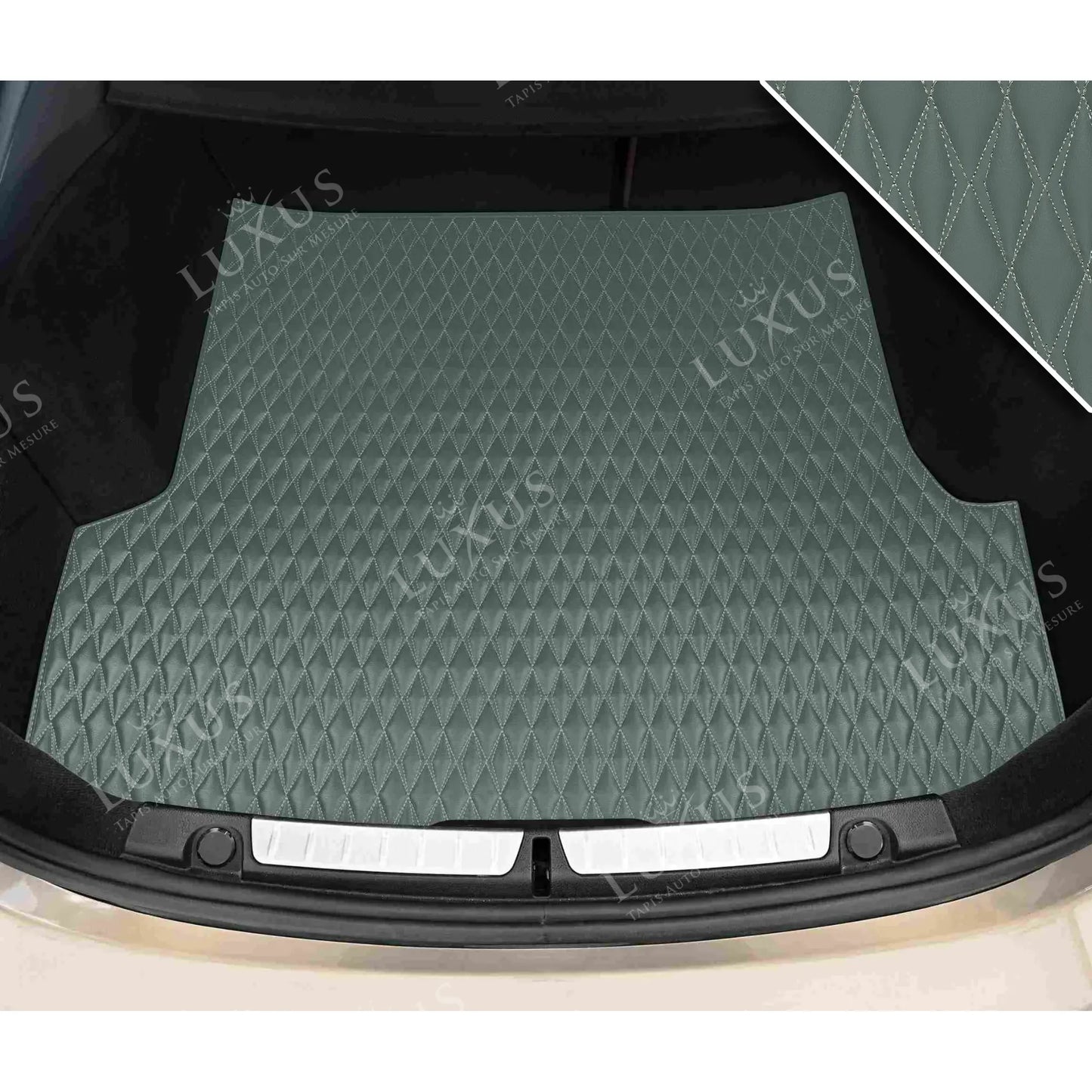 Tapis de Coffre sur Mesure Premium Luxus – Motif Double Losange Gris Sauge