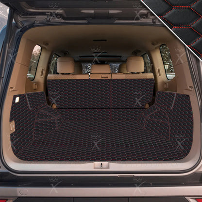 Tapis de Coffre 3D Intégral sur Mesure Premium Luxus – Motif Nid d’Abeille Noir avec Surpiqûres Rouges