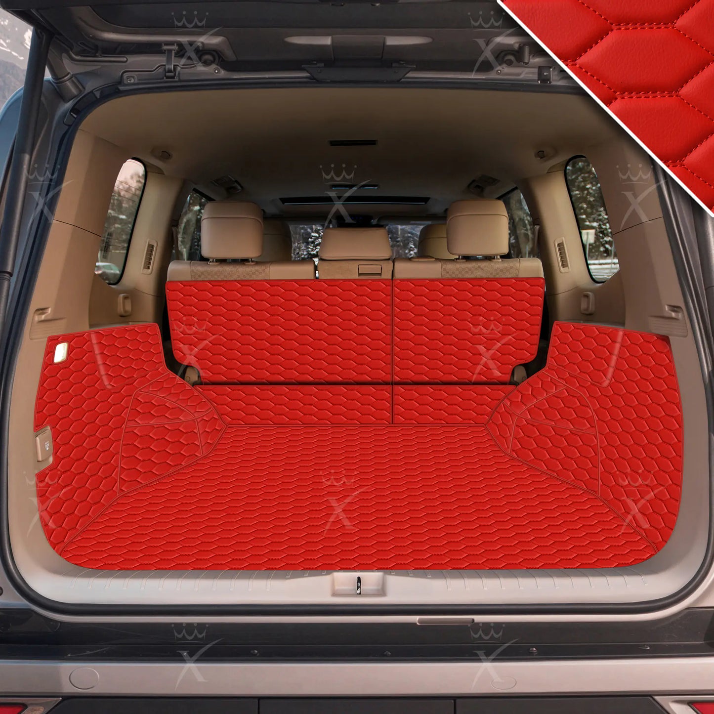 Tapis de Coffre 3D Intégral sur Mesure Premium Luxus – Motif Nid d’Abeille Rouge Ferrari